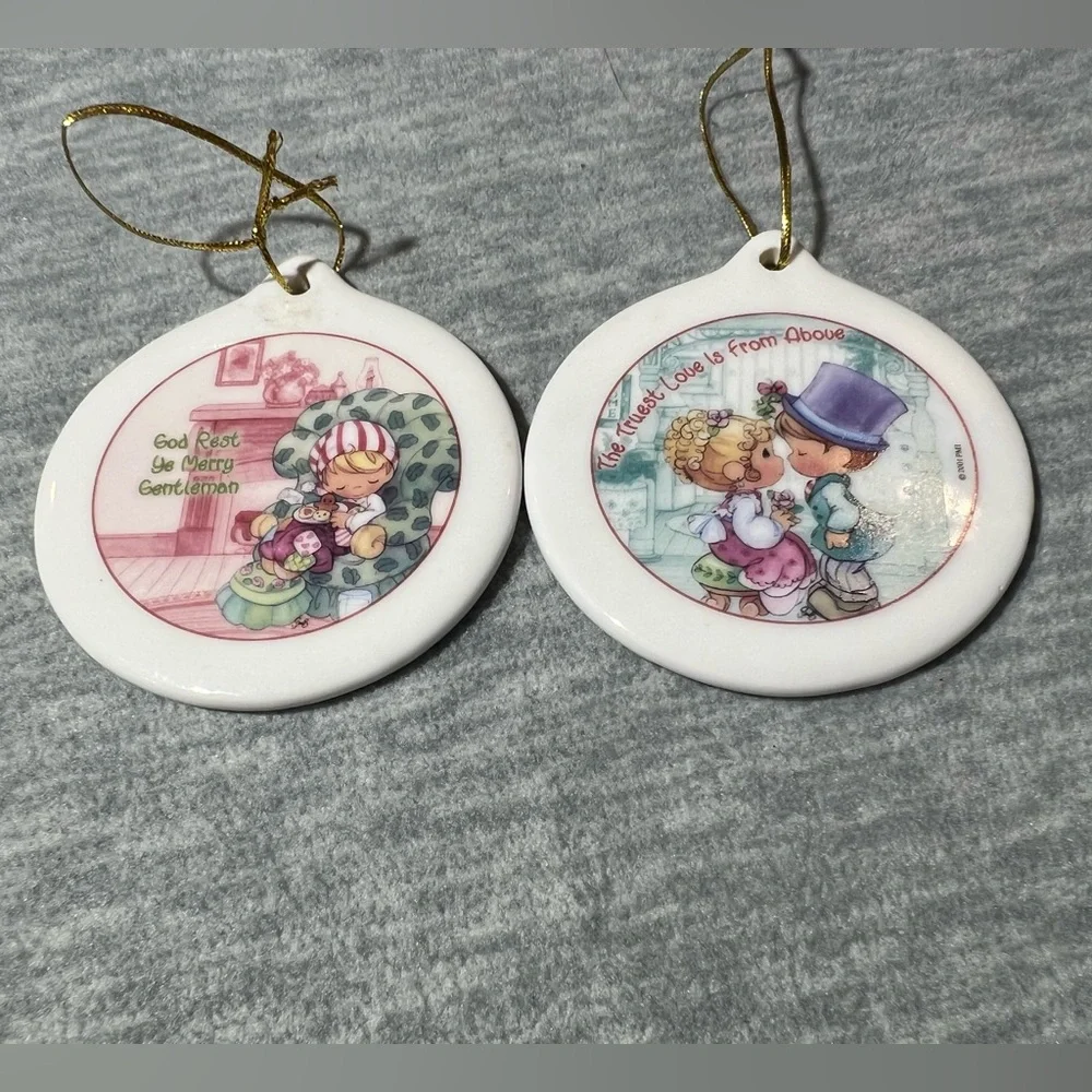Vintage Precious Moments Christmas Remembered 2 Porcelain Holiday Ornaments 2001